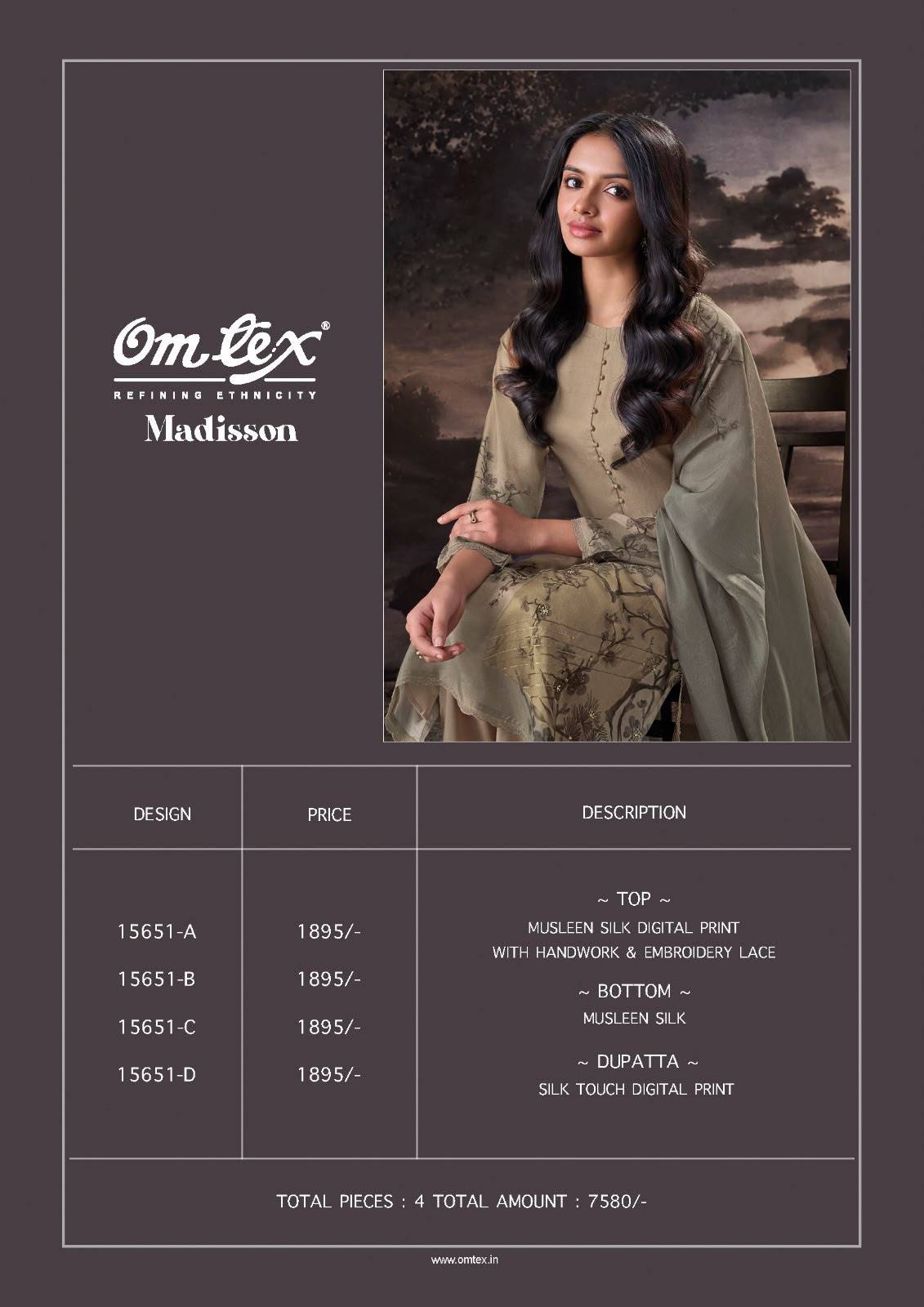 MADISSON By Om Tex 15651 Series Beautiful Festive Suits Stylish Colorful Fancy Casual Wear & Ethnic Wear Muslin Silk Dresses At Wholesale Price